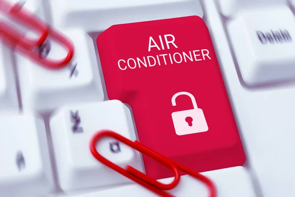Text caption presenting Air Conditioner, Business overview apparatus for washing air and controlling its humidity and temperature
