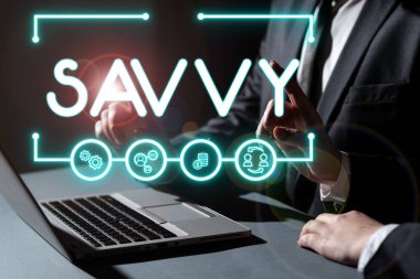 Metin Savvy ve İnternet Konsepti yazma, pratik konularda algı, anlayış