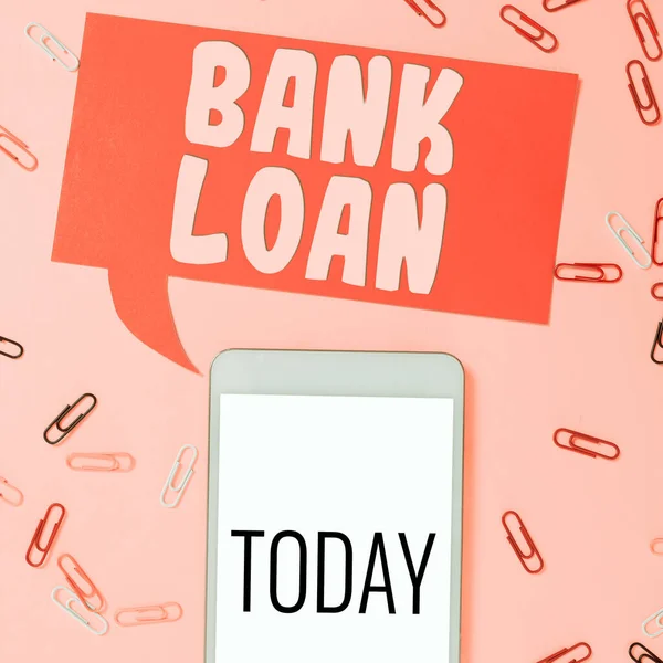 Conceptual caption Bank Loan, Concept meaning an amount of money loaned at interest by a bank to a borrower