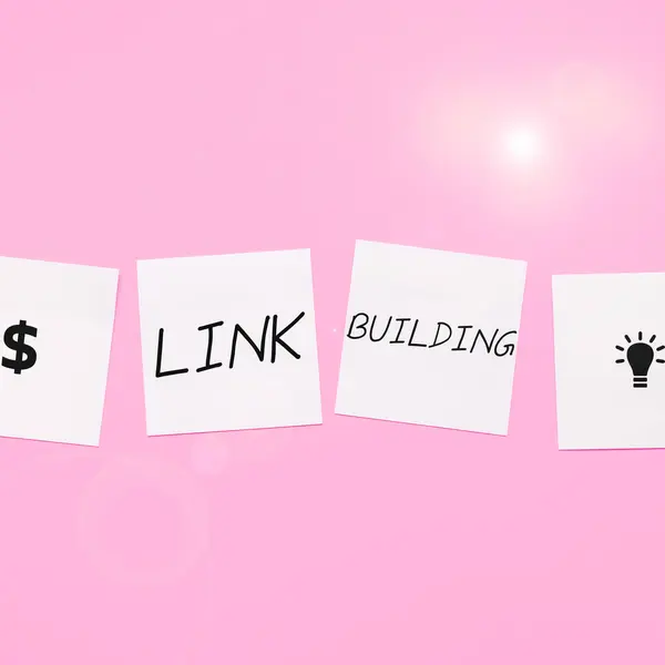 Sign Displaying Link Building Word Written Seo Term Exchange Links — Stok fotoğraf