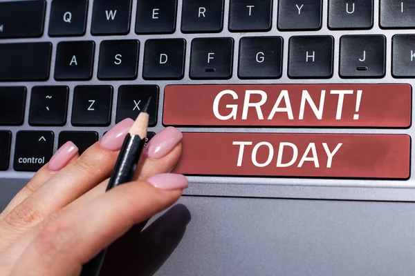 Text sign showing Grant, Business approach Money given by an organization or government for a purpose Scholarship