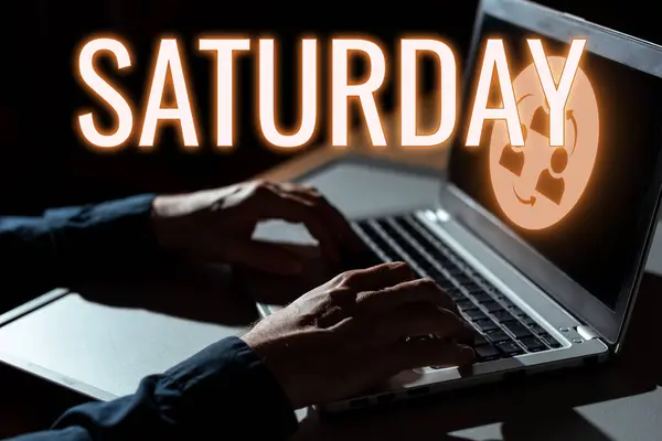 Text Sign Showing Saturday Business Concept First Day Weekend Relaxing — Photo