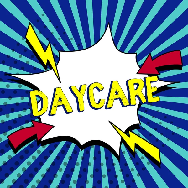Sign Displaying Daycare Business Concept Offering Care Preschool Children Enabling — Foto de Stock