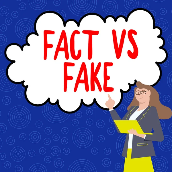 Hand Writing Sign Fact Fake Concept Meaning True False Doubt — Fotografia de Stock
