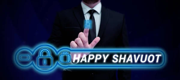 Handskrift Tecken Happy Shavuot Affärsöversikt Judisk Helgdag Till Minne Uppenbarelsen — Stockfoto
