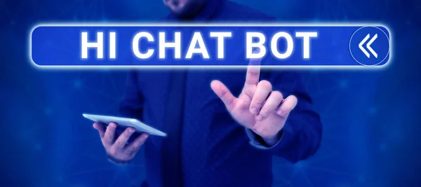 Sign Displaying Chat Bot Business Idea Greeting Robot Machine Who — Φωτογραφία Αρχείου