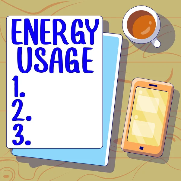 显示在过程或系统中消耗或使用的能源使用量 字数的符号 — 图库照片