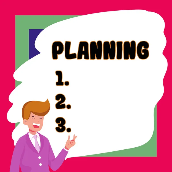 Text Sign Showing Planning Business Concept Process Thinking Activities Required — Stock Photo, Image