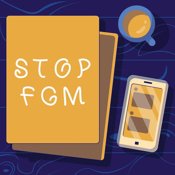 Текст Показывающий Вдохновение Stop Fgm Бизнес Идея Положить Конец Женской — стоковое фото