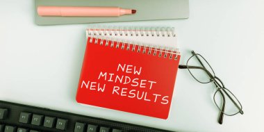 Text caption presenting New Mindset New Results, Business overview Open to Opportunities No Limits Think Bigger