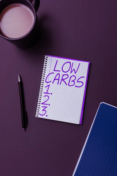 Text Sign Showing Low Carbs Word Restrict Carbohydrate Consumption Weight — Stockfoto