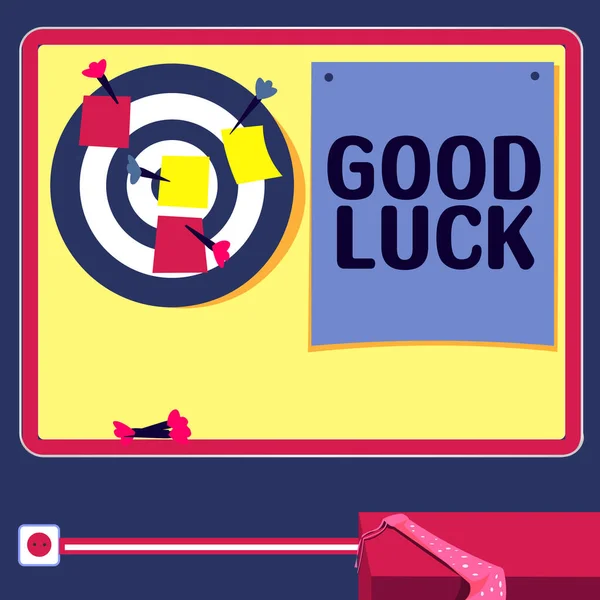 Text Sign Showing Good Luck Business Overview Positive Fortune Happy — Stok fotoğraf