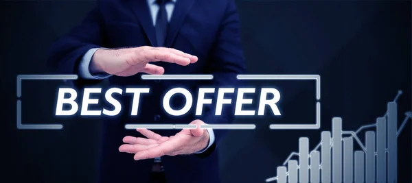 Text Sign Showing Best Offer Business Concept Convince Someone Rendering — Foto Stock