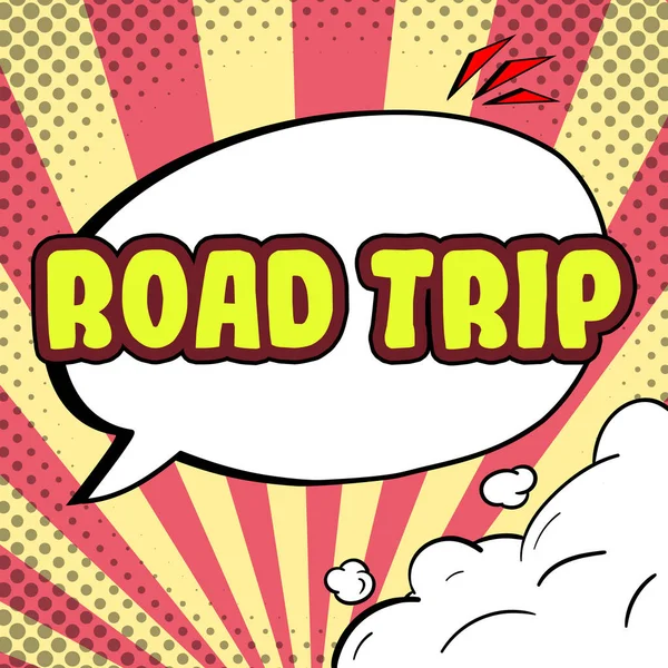 Text Sign Showing Road Trip Word Roaming Places Definite Exact — Stockfoto