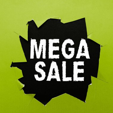 El yazısı Mega Satış, Sözcük Yazısı Özel alışveriş anlaşmaları ve ağır indirimlerle dolu bir günde