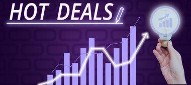 Text caption presenting Hot Deals, Concept meaning An agreement through which one of the paties is offered and accept