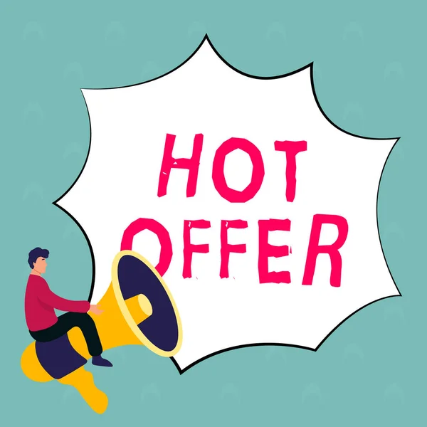 Hand Writing Sign Hot Offer Internet Concept Product Programme Offered — Stockfoto