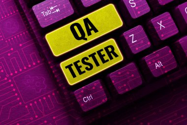 Writing displaying text Qa Tester, Word Written on Quality assurance of an on going project before implementation
