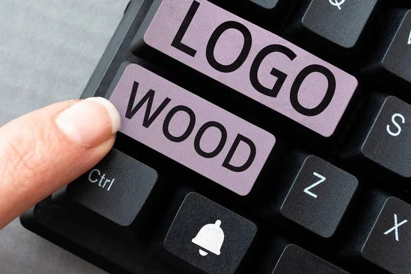 Conceptual caption Logo Wood, Business showcase Recognizable design or symbol of a company inscribed on wood