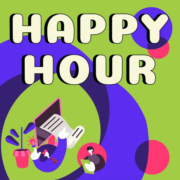 Text Sign Showing Happy Hour Conceptual Photo Spending Time Activities — Φωτογραφία Αρχείου