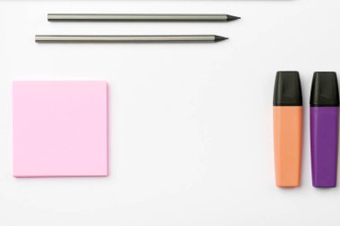 Image with school supplies, stickers, notebooks Important message