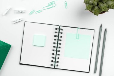 Image with school supplies, stickers, notebooks Important message