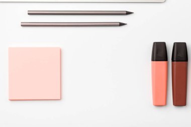 Image with school supplies, stickers, notebooks Important message