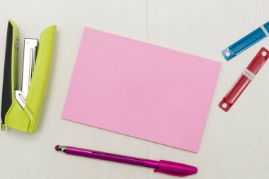 Image with school supplies, stickers, notebooks Important message