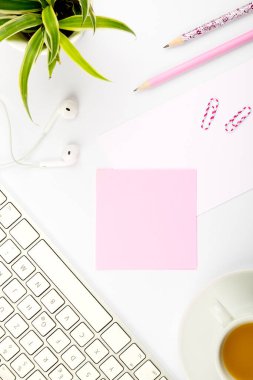 Coffee Cup Standing on Desk. Important infrormation written on paper.