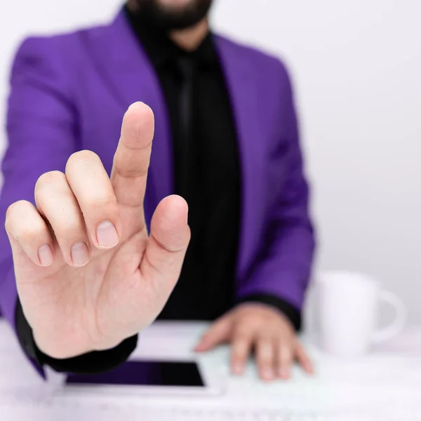 Businessman Purple Jacket Sitting Table Phone Table —  Fotos de Stock
