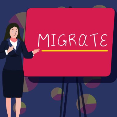 Conceptual caption Migrate, Word for to move or travel from one country place or locality to another