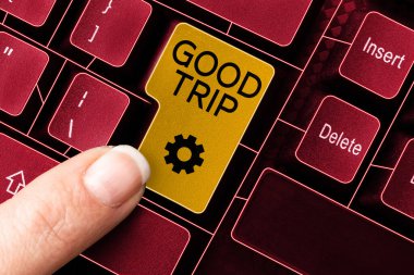 Text caption presenting Good Trip, Business overview A journey or voyage,run by boat,train,bus,or any kind of vehicle
