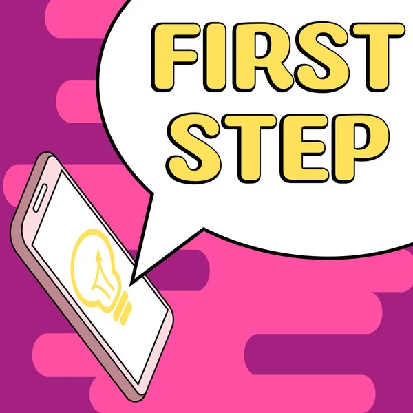 Text Showing Inspiration First Step Business Showcase Pertaining Start Certain — Stok fotoğraf