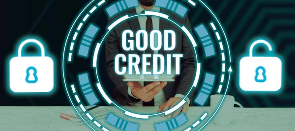 Text Sign Showing Good Credit Concept Meaning Borrower Has Relatively — Foto Stock