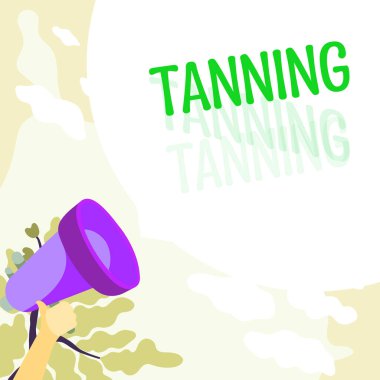 Conceptual caption Tanning, Business showcase a natural darkening of the scin tissues after exposure to the sun