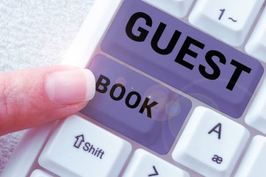 Text caption presenting Guest Book, Business showcase electronic means for a visitor to acknowledge a visit to a site