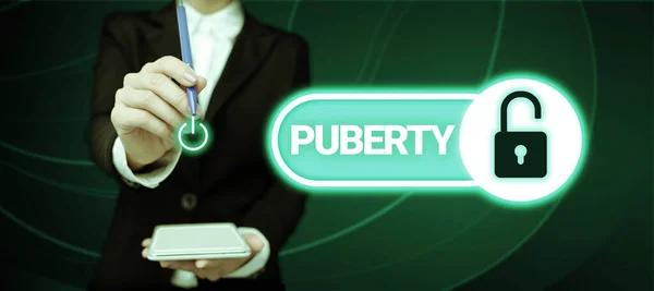 Text Caption Presenting Puberty Conceptual Photo Period Becoming First Capable — 스톡 사진