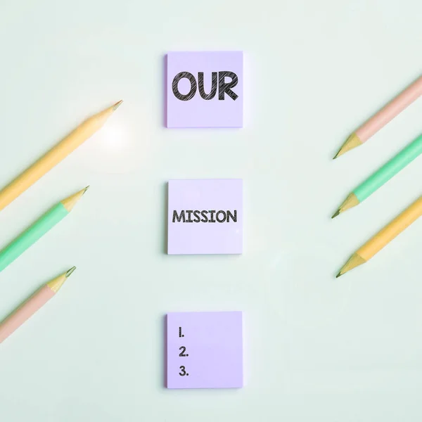 Handwriting Text Our Mission Business Approach Tasks Schedule Need Made — Stock fotografie