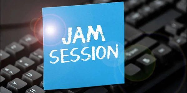 Text sign showing Jam Session, Business showcase impromptu performance by a group of musicians