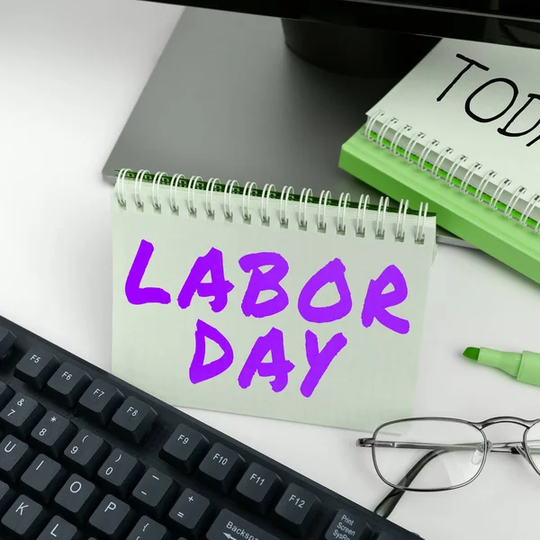 Handwriting Text Labor Day Business Approach Annual Holiday Celebrate Achievements —  Fotos de Stock