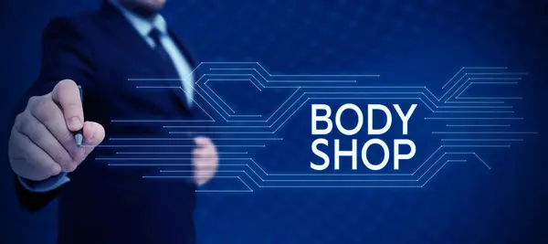Textový Titulek Představující Body Shop Konceptuální Foto Obchod Kde Vyrábějí — Stock fotografie