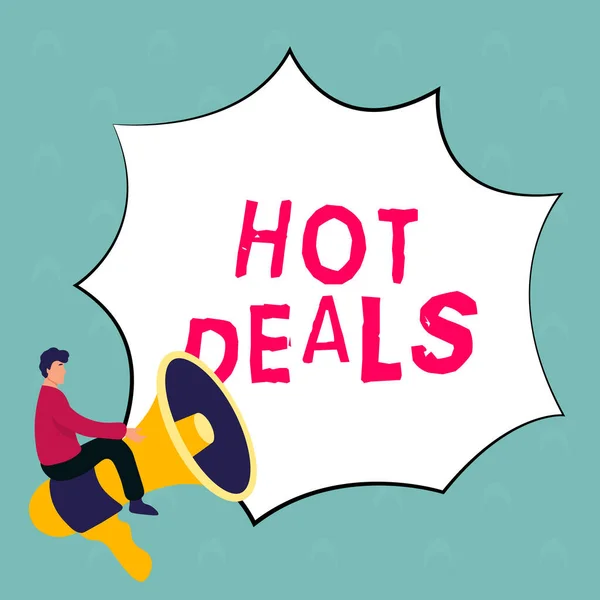 Display Concettuale Hot Deals Business Overview Accordo Attraverso Quale Viene — Foto Stock