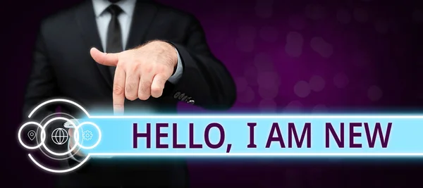 Writing Displaying Text Hello New Business Concept Introducing Oneself Group — Stockfoto