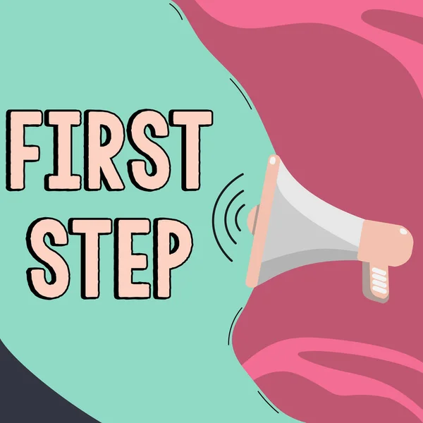 Inspiration Showing Sign First Step Business Concept Pertaining Start Certain — Foto Stock