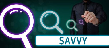 İlham veren Savvy, İş Fikri 'ni gösteren metin. Pratik konularda algı, anlayış var.