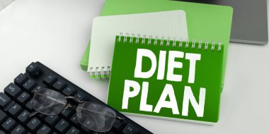 Text caption presenting Diet Plan, Business overview Use of specific intake of nutrition for health management reasons