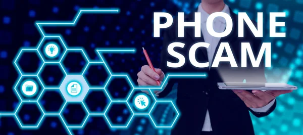 Podpis Tekstowy Przedstawiający Phone Scam Business Showcase Coraz Niechciane Połączenia — Zdjęcie stockowe