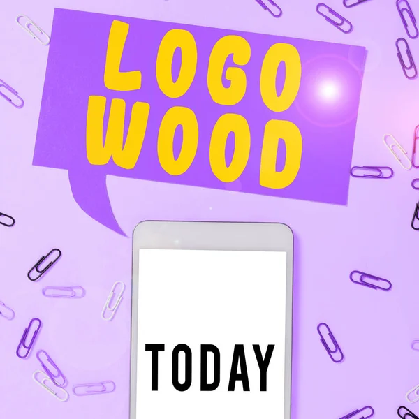 Text sign showing Logo Wood, Business overview Recognizable design or symbol of a company inscribed on wood