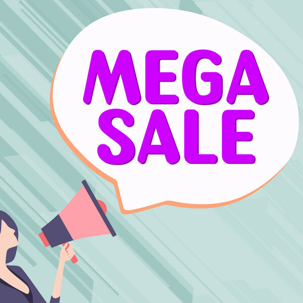 Text caption presenting Mega Sale, Business showcase The day full of special shopping deals and heavy discounts