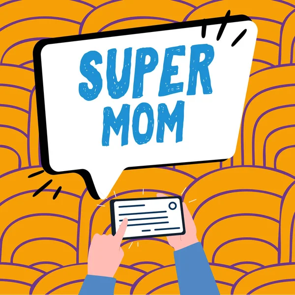 Hand Writing Sign Super Mom Word Written Mother Who Can — Foto de Stock